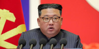 North Korean leader Kim Jong Un speaks during a "maximum emergency anti-epidemic campaign meeting" in Pyongyang, North Korea, on Aug. 10, 2022.