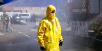 A Ukrainian Emergency Ministry rescuer attends an exercise in the city of Zaporizhzhia