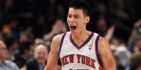 Jeremy Lin reacts in Knicks game vs. Lakers in 2012
