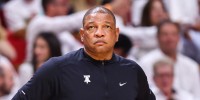 Philadelphia 76ers head coach Doc Rivers of the Philadelphia 76ers during a game against the Miami Heat on May 2, 2022, in Miami.