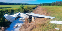 A single engine Cessna airplane crashed upon takeoff at an airport in Newport News, Va, on Thursday Oct. 6, 2022.