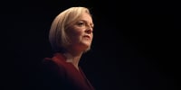 Britain's Prime Minister Liz Truss delivers her keynote address on at the annual Conservative Party Conference in Birmingham, England