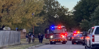Firefighters on the scene of a house fire near South Hickory and West Galveston in Broken Arrow, Okla. on Oct. 27, 2022.