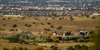 Image: The Bonanza Creek Ranch film set, where cinematographer Halyna Hutchins was fatally shot during production of the western film "Rust" on October 28, 2021 in Santa Fe, New Mexico.