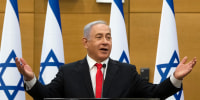 Benjamin Netanyahu speaks at the Knesset, Israel's parliament, in Jerusalem on June 14, 2021. 