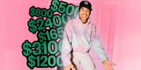 Photo Illustration: TikTok and YouTube creator Caleb Simpson emerges from a pink doorway with a flood of apartment rents numbers behind him