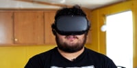 Donkan Martinez wears a virtual reality headset.