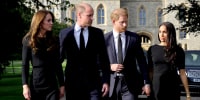 Catherine, Princess of Wales, Prince William, Prince of Wales, Prince Harry, Duke of Sussex, and Meghan, Duchess of Sussex on the long Walk at Windsor Castle