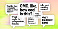 Photo Illustration: Chat boxes reflecting the different character voices an AI chat bot can generate, like a pirate and a valley girl