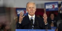 Then-Former Vice President Joe Biden speaks during a primary-night rally in South Carolina