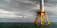 The five turbines of America's first offshore wind farm, owned by the Danish company, Orsted, stand off the coast of Block Island, R.I., in this, Oct. 17, 2022, file photo. The federal government is working on a plan to protect right whales while also developing offshore wind power off the the East Coast.
