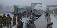 Two 18-wheelers that crashed Friday on the Ohio Turnpike.