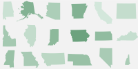 Decorative green-colored outlines of certain U.S. states.
