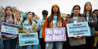 Proponents of affirmative action in higher education rally in front of the U.S. Supreme Court on Oct. 31, 2022.