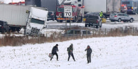 Emergency crews respond to a multi-vehicle accident in both the north and south lanes of Interstate 39/90 on Friday, Jan. 27, 2023, in Turtle, Wis.