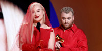 Kim Petras and Sam Smith during the 65th GRAMMY Awards at Crypto.com Arena in Los Angeles
