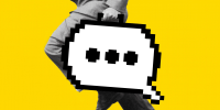 Photo Illustration: A businessman carries a "briefcase," which is actually a chat bubble