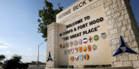 The welcome sign at the main gate of Fort Hood