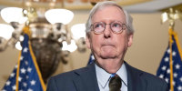 Senate Minority Leader Mitch McConnell speaks during a press conference at the Capitol in Washington, D.C.