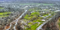 A drone photo surveying the damage from a tornado that hit southeast Missouri