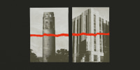 Collage of Coit Tower and Twitter HQ in San Francisco 