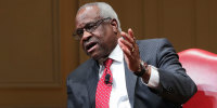 Supreme Court associate justice Clarence Thomas speaks at the Library of Congress in Washington, D.C.