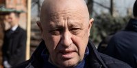 Yevgeny Prigozhin, the owner of the Wagner Group military company, at a funeral in Moscow on April 8, 2023.
