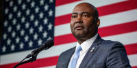 Jaime Harrison, Chair of the Democratic National Committee (DNC) speaks at the DNC Winter Meeting in Philadelphia on Feb. 4, 2023.