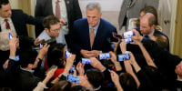 House Speaker Kevin McCarthy with members of the media at the Capitol on May 23, 2023. 
