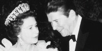 Queen Elizabeth II and President Ronald Reagan during a banquet  in San Francisco in March 1983.