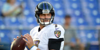 Baltimore Ravens' quarterback Ryan Mallett warms up before an NFL preseason football game against the Carolina Panthers, Thursday, Aug. 11, 2016, in Baltimore.