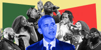 From left: Common, Noname, Jay-Z, Barack Obama, Pusha T, Kendrick Lamar, Dreezy, Big Boi