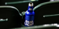 A can of Bud Light sits in a cup holder at Oriole Park in Baltimore on June 28, 2023. 