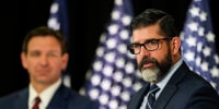 Florida Education Commissioner Manny Diaz Jr. at a press conference alongside Gov. Ron DeSantis in Miami on May 9, 2023.