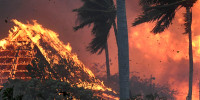 The historic Waiola Church in Lahaina, Hawaii, is engulfed in flames on Aug. 8.