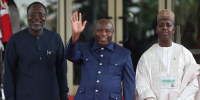 From left, President of Economic Community of West African States Commission, Omar Touray, Burundi's President Evariste Ndayishimiye and Nigeria's Ministry of Foreign Affairs, Adamu Ibrahim Lamuwa in Abuja, Nigeria