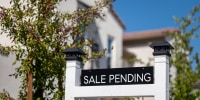 A "Sale Pending" sign outside a house in Morgan Hill, Calif., in October 2022.