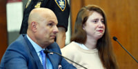Lauren Pazienza appears in court with lawyer Arthur Aidala, Wednesday, Aug. 23, 2023, in New York. Panzienza, 28, who fatally shoved 87-year-old Broadway singing coach Barbara Gustern in Manhattan last year, pleaded guilty Wednesday to manslaughter in a plea deal requiring she serve eight years behind bars.