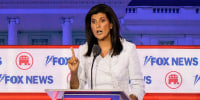 Former U.N. Ambassador Nikki Haley speaks during a Republican presidential primary debate hosted by FOX News Channel Wednesday, Aug. 23, 2023, in Milwaukee.