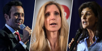 From left, Vivek Ramaswamy, Ann Coulter and Nikki Haley.