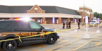 Ohio officers investigate an officer involved shooting outside a Kroger supermarket in Westerville, Ohio, on Aug. 25, 2023.