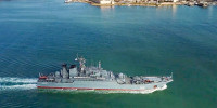 In this handout photo released by Russian Defense Ministry Press Service on Thursday, Feb. 10, 2022, The Russian navy's amphibious assault ship Kaliningrad sails into the Sevastopol harbor in Crimea. The Russian navy has sent six amphibious assault ships into the Black Sea as part of a buildup of forces near Ukraine that stoked Western fears of an invasion.