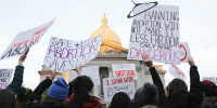 Abortion rights demonstrators protest outside the Wisconsin state Capitol