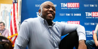 Republican presidential candidate Sen. Tim Scott, R-S.C., listens to a question from an audience member during a meet and greet, Monday, Sept. 18, 2023, in Fort Dodge, Iowa.