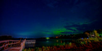 Northern lights seen from Chisago County, looking north across North Center Lake near Lindstrom.