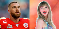 Images of Travis Kelce and Taylor Swift.