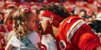 Patrick Mahomes of the Kansas City Chiefs wife, Brittney Mahomes and their children, Sterling and Bronze.