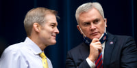 Jim Jordan, left, and James Comer before the start of the House Oversight and Reform Committee hearing