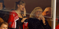 Donna Kelce wears her TODAY friendship bracelet while at the Kansas City Chiefs and the Denver Broncos game with Taylor Swift on Oct. 12, 2023 in Kansas City, Missouri. 