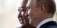 Russian President Vladimir Putin and North Korean leader Kim Jong Un prior to their talks at the Far Eastern Federal University campus on Russky island in the far-eastern Russian port of Vladivostok in 2019. 
